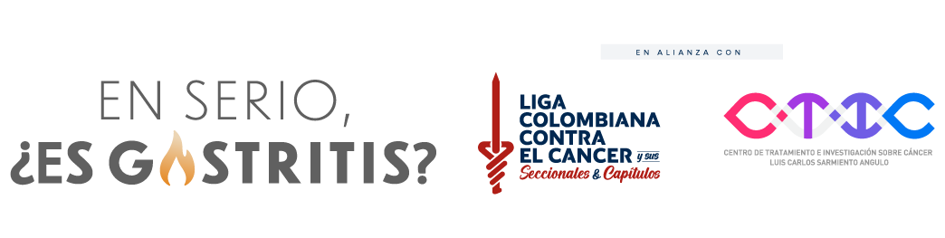 Logotipo de campaña En Serio Es gastritis y aliados Liga Colombiana Contra el Cancer y Fundación CTIC